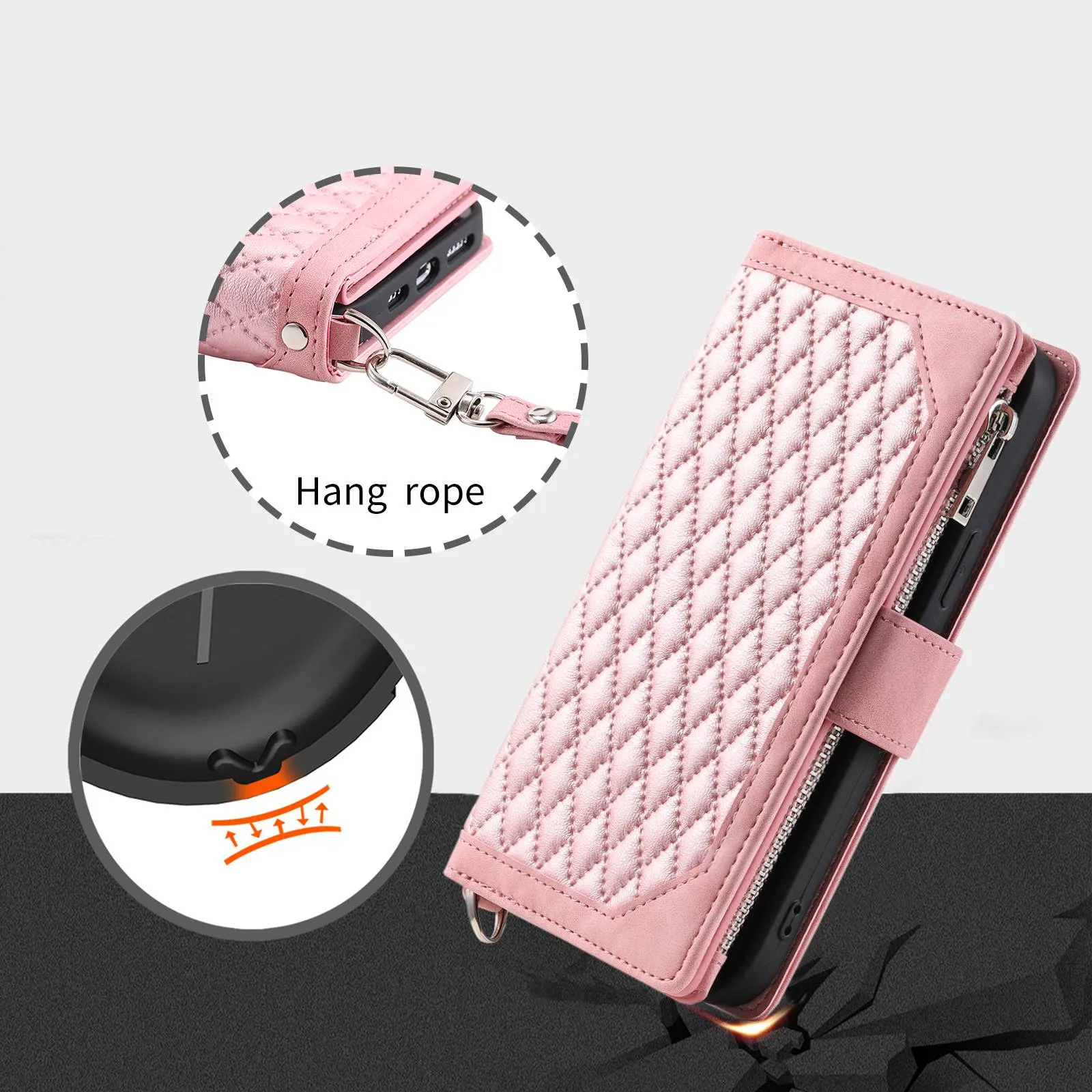 005 Style for Samsung Galaxy A23 4G (165.4 x 76.9 x 8.4mm) / A23 5G Rhombus Texture Phone Full-protection Cover PU Leather Zipper Pocket Stand Wallet Case with Strap