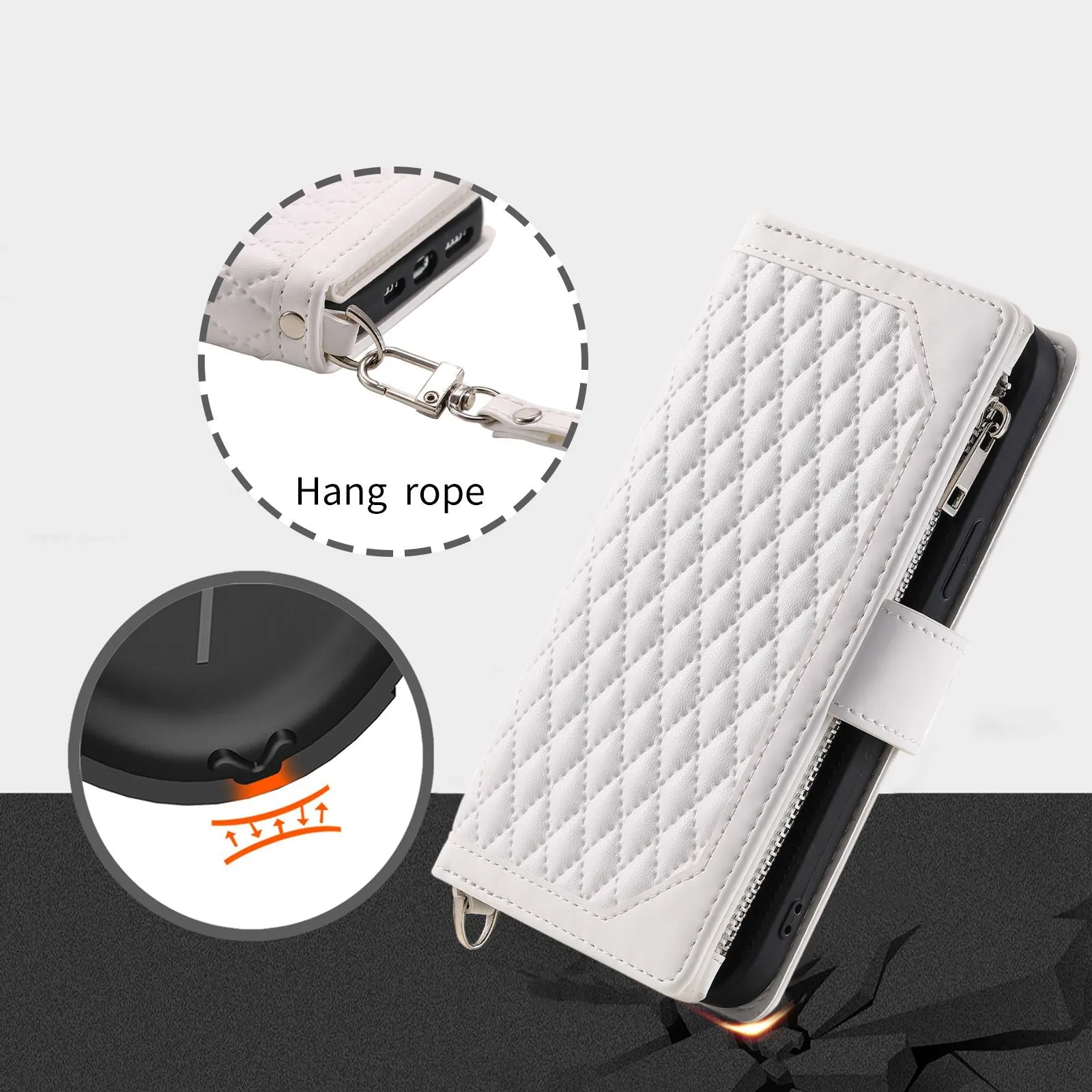 005 Style for Samsung Galaxy A23 4G (165.4 x 76.9 x 8.4mm) / A23 5G Rhombus Texture Phone Full-protection Cover PU Leather Zipper Pocket Stand Wallet Case with Strap