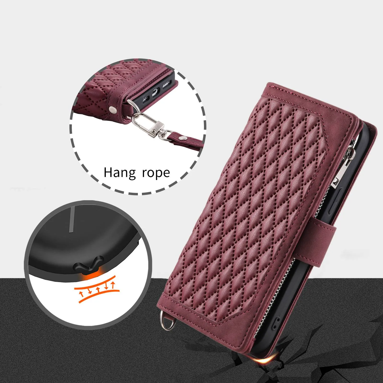 005 Style for Samsung Galaxy A23 4G (165.4 x 76.9 x 8.4mm) / A23 5G Rhombus Texture Phone Full-protection Cover PU Leather Zipper Pocket Stand Wallet Case with Strap