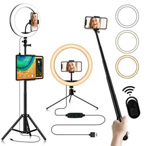 12-inch Selfie Ring Light, Selfie Stick Tripod 76.8-inch Expandable, Tablet Holder Mobile Phone Holder 3 Light Modes, for Makeup/Photography/YouTube/Vlog/TIK Tok/Live/Streaming with Bluetooth Shutter