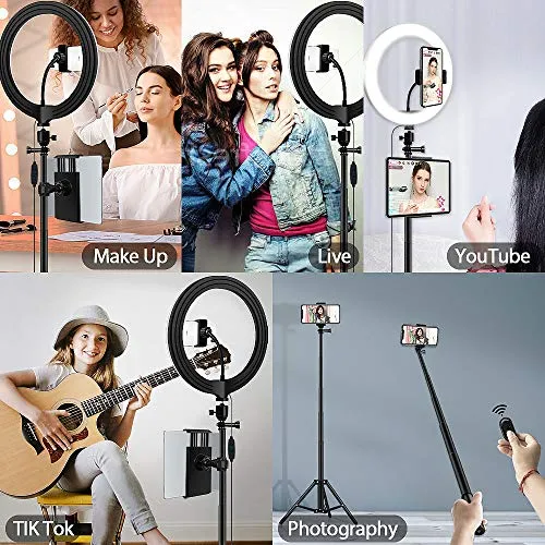 12-inch Selfie Ring Light, Selfie Stick Tripod 76.8-inch Expandable, Tablet Holder Mobile Phone Holder 3 Light Modes, for Makeup/Photography/YouTube/Vlog/TIK Tok/Live/Streaming with Bluetooth Shutter