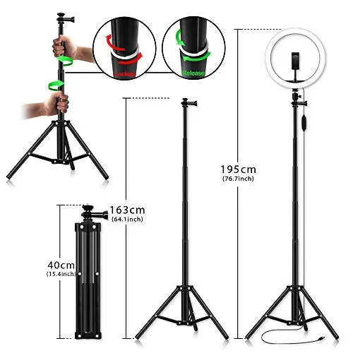 12-inch Selfie Ring Light, Selfie Stick Tripod 76.8-inch Expandable, Tablet Holder Mobile Phone Holder 3 Light Modes, for Makeup/Photography/YouTube/Vlog/TIK Tok/Live/Streaming with Bluetooth Shutter