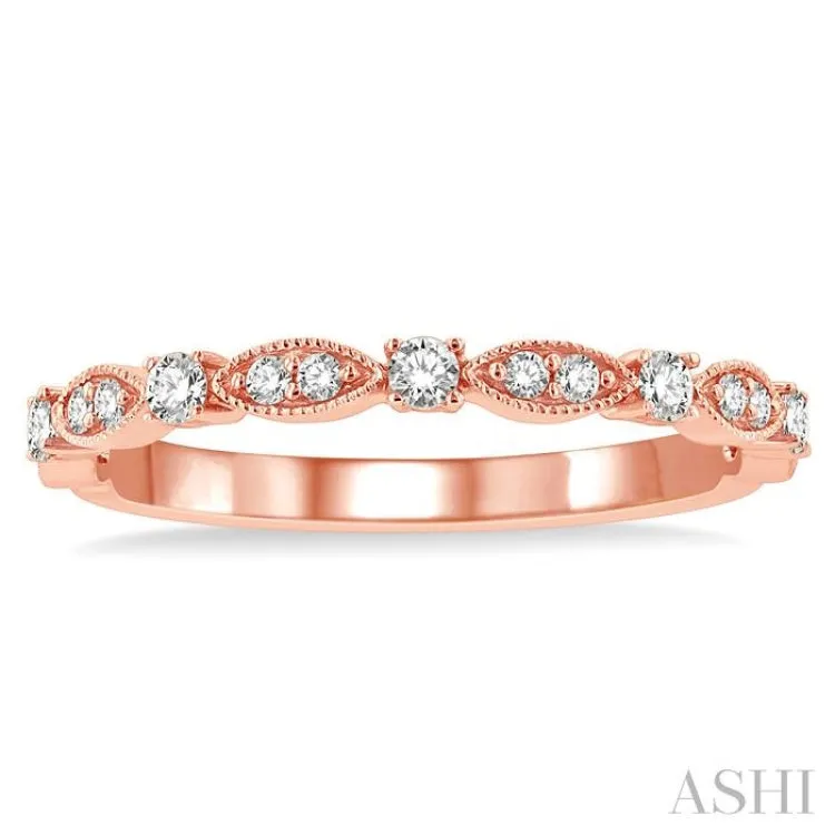 1/4 ctw Lattice Marquise and Circular Mount Round Cut Diamond Stackable Band in 14K Rose Gold