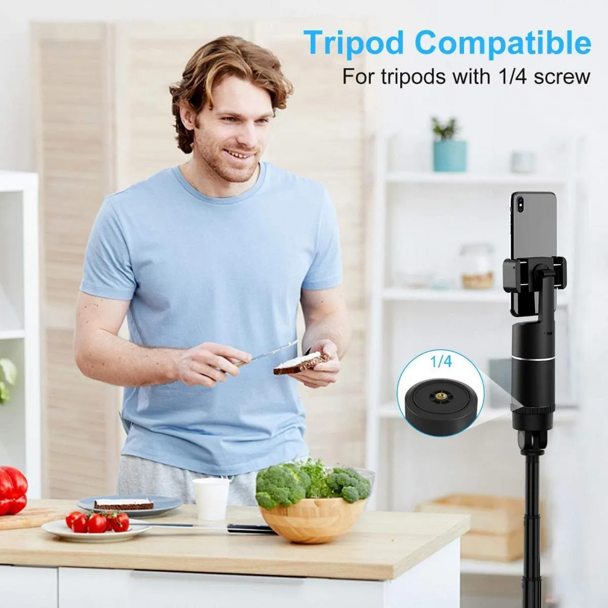 360° face tracking phone holder, no APP, fast face tracking, desktop tripod for selfie Vlog real-time video, YouTube TIk Tok, iPhone and Android universal holder, indoor and outdoor use time is 6-8 hours