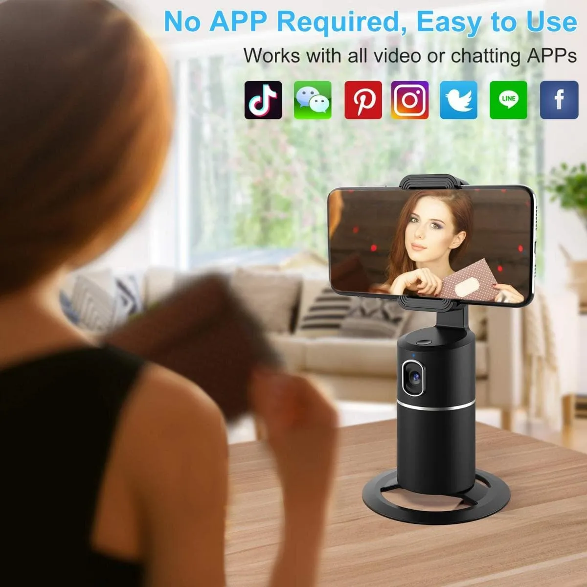 360° face tracking phone holder, no APP, fast face tracking, desktop tripod for selfie Vlog real-time video, YouTube TIk Tok, iPhone and Android universal holder, indoor and outdoor use time is 6-8 hours