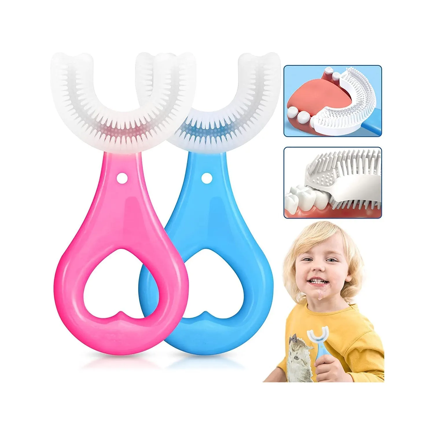 4002 U Shaped Toothbrush for Kids, 2-6 Years Kids Baby Infant Toothbrush, Food Grade Ultra Soft Silicone Brush Head