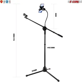 5 Core Mic Stand with Tablet and Phone Holder – Adjustable Gooseneck