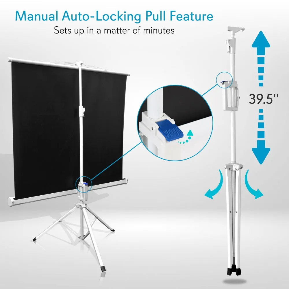 50-Inch Video Projector Screen, Easy Fold-Out & Roll-Up Projection Display, Tripod Stand Style