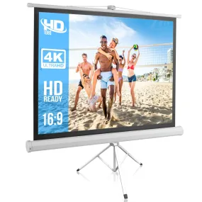 50-Inch Video Projector Screen, Easy Fold-Out & Roll-Up Projection Display, Tripod Stand Style