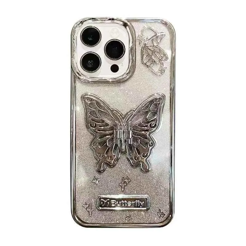 A3CPC359 Cute Phone Cases for  iPhone 15 Pro Max, 14, 13, or 12 - Butterfly Plating Glitter Pattern