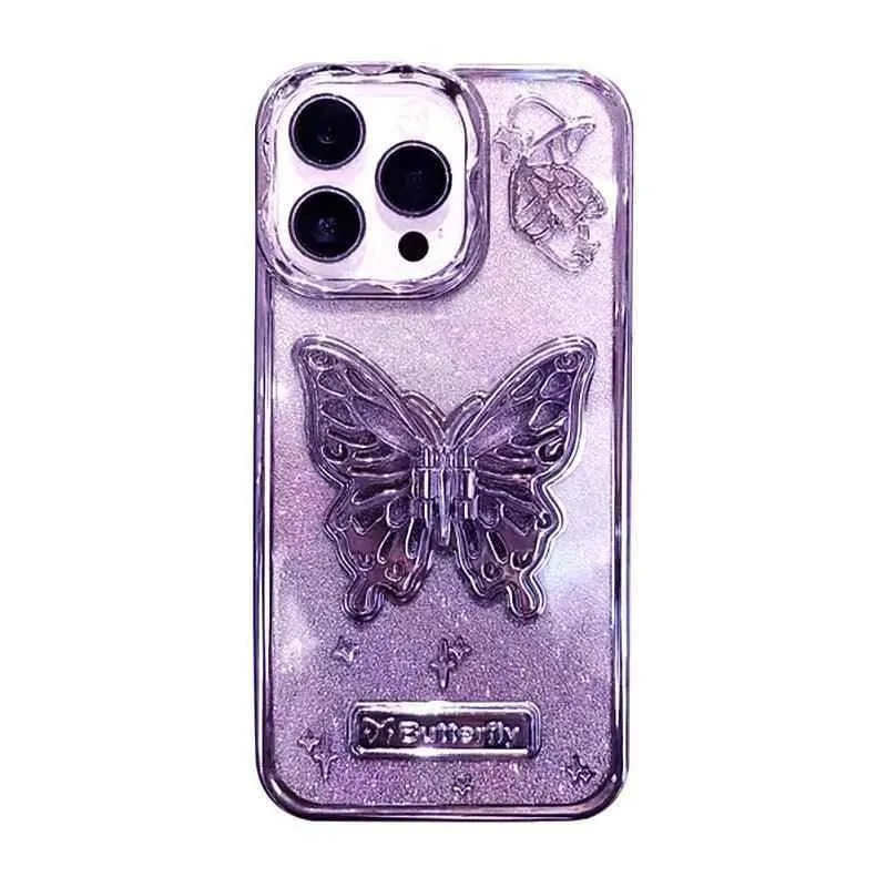 A3CPC359 Cute Phone Cases for  iPhone 15 Pro Max, 14, 13, or 12 - Butterfly Plating Glitter Pattern