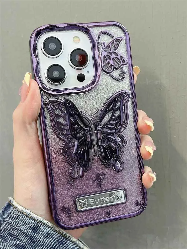 A3CPC359 Cute Phone Cases for  iPhone 15 Pro Max, 14, 13, or 12 - Butterfly Plating Glitter Pattern