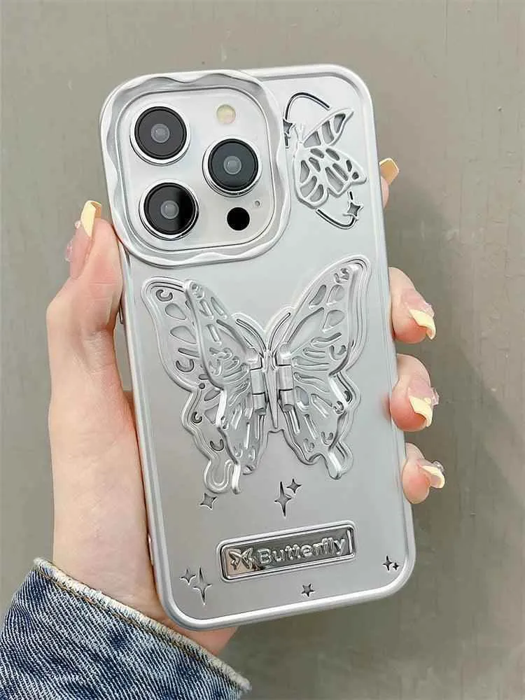 A3CPC359 Cute Phone Cases for  iPhone 15 Pro Max, 14, 13, or 12 - Butterfly Plating Glitter Pattern