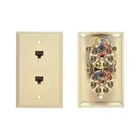 Allen Tel AT217-6 Phone Wall Jack, 6-Conductor, Flush Mount Duplex, Ivory