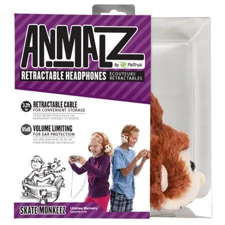 Animalz Fuzzy Monkey Headphones w/ Retractable Cable (Monkey) by RETRAK ETAUDFMNKY