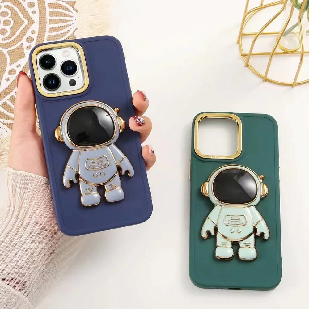 Anymob iPhone Dark Green Astronaut Folding Stand Case Plating Photo Frame Protector Silicone Cover