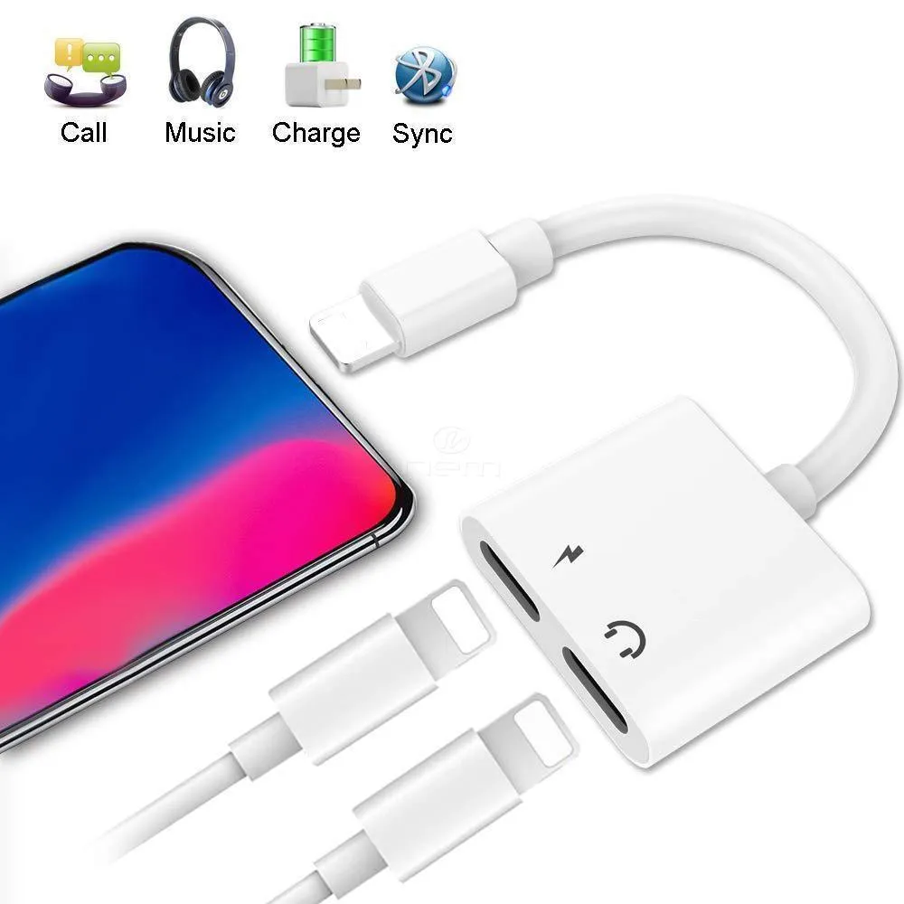 Apple iPhone / IPad 2-in-1 Dual Lightning Auxiliary Adapter Splitter Headphone Audio Charge Cable White by Modes