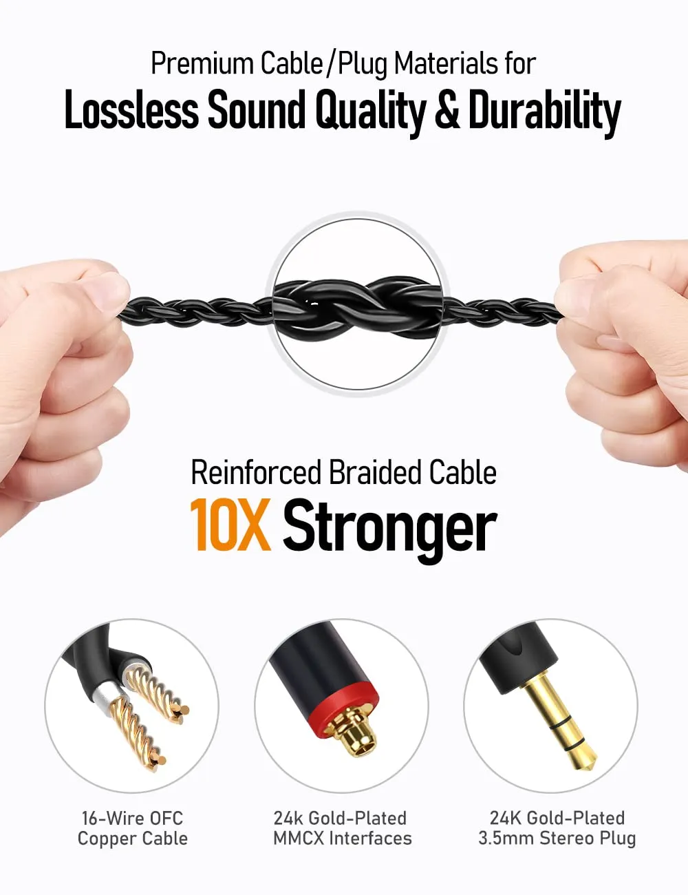 Audiovance Vibes 201 Wired Earbuds in Ear Headphones, Noise Cancelling Bass Driven HiFi Earphones, Tangle-Free Braided Cord, Carry Case, Ear Buds Tips, 3.5mm Jack, Secure Fit (Clear Brown, No Mic)