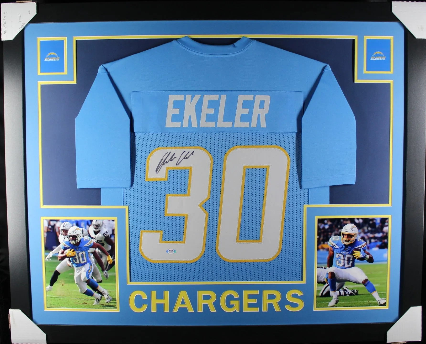 Austin Ekeler framed autographed powder blue jersey