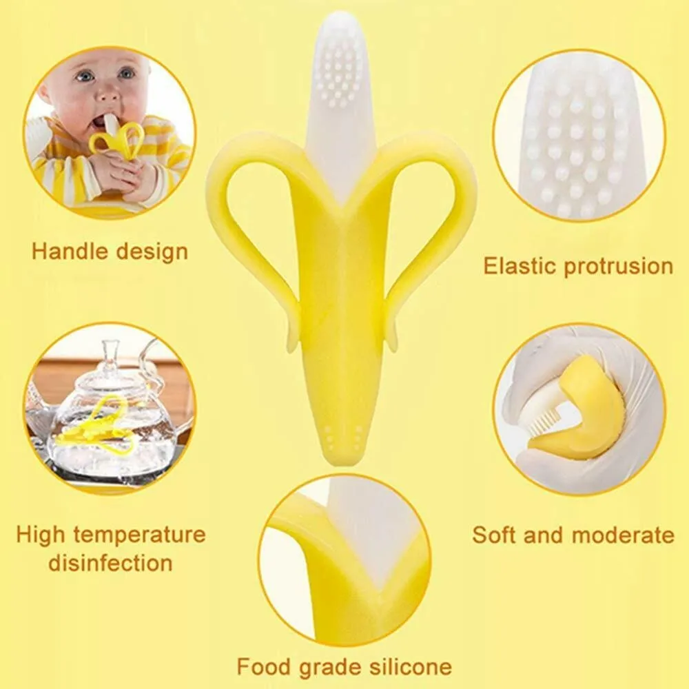 Baby Banana Teething Toothbrush, Training Teether For Infants, Silicone Pain Relief Teether