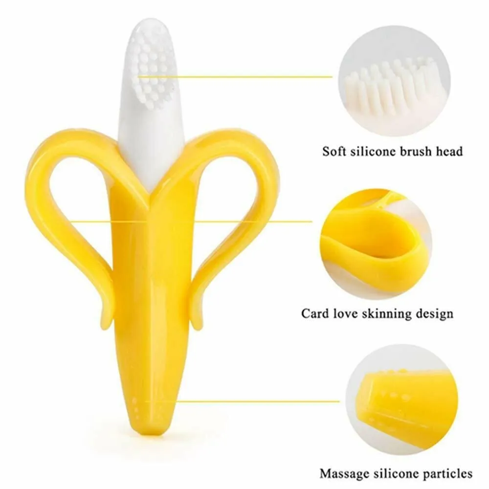 Baby Banana Teething Toothbrush, Training Teether For Infants, Silicone Pain Relief Teether