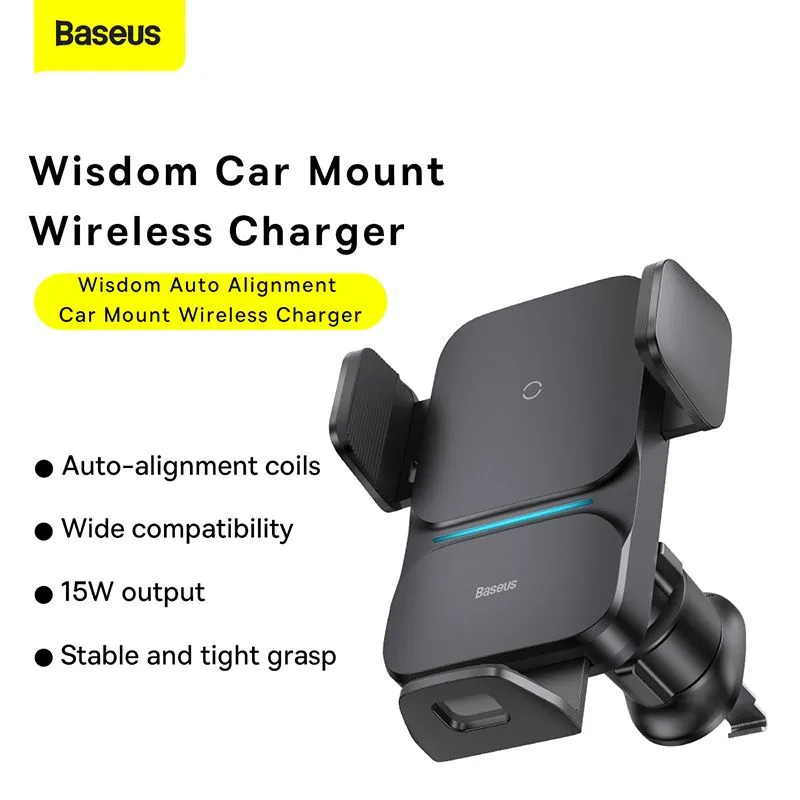 Baseus Wisdom Auto Alignment Car Mount Wireless Charger QI 15W Air Outlet base Black CGZX000001