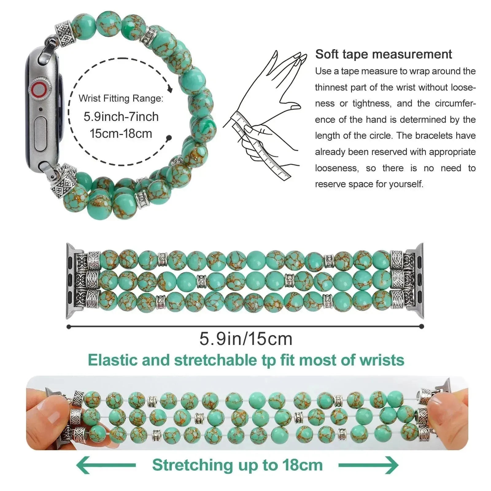 Beaded Bracelet Smart Phone Watch Strap for women