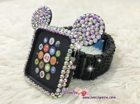 BEDAZZLED Apple Watch ab White Swarovski Case/ Protector / Cover with a Black Rhinestone iWatch Band / Strap