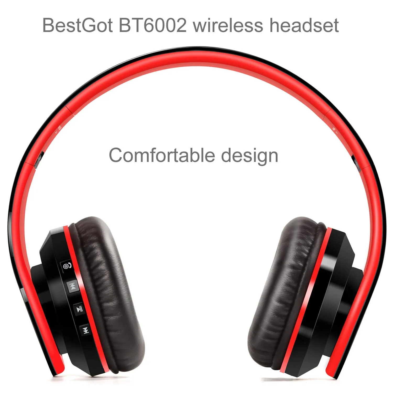 BESTGOT Kids Bluetooth Headphones BT6002 Wireless Headphones for Kids Children Adults for School Foldable Headset for 18 Hours for PC/Phone/Tablets/TV (Black/Red)