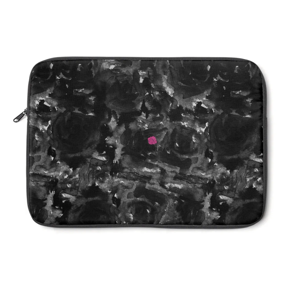 Black Zombie Rose Floral Print 12', 13", 14" Laptop Sleeve - Designed   Made in the USA