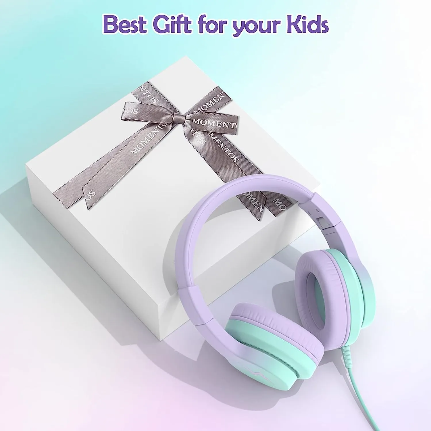 Candy Bila Kids Headphones, Wired Headphones for Kids Over Ear with Microphone, 85/94dB Volume Limiter Headphones for Girls Boys, Foldable Headphones for Learning & Entertainment,Gradient Purple