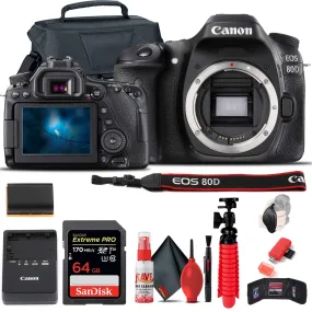 Canon EOS 80D DSLR Camera (Body Only) (1263C004)   64GB Card   Case Base Bundle