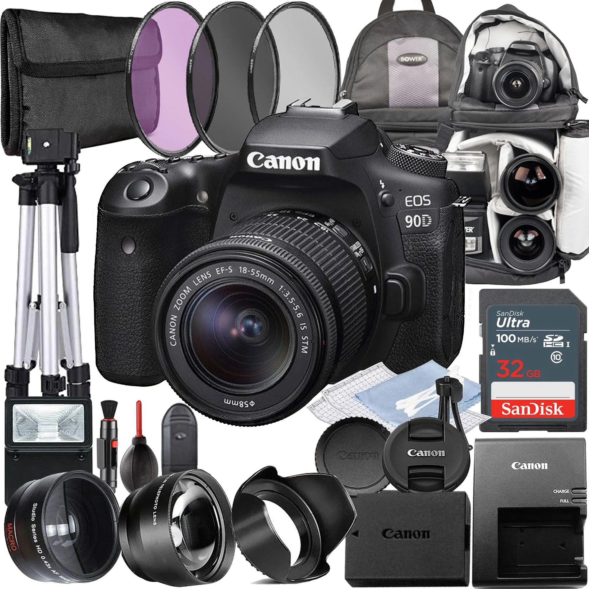 Canon EOS 90D 32.5MP Digital SLR Camera with 18-55mm Lens Top Accessory Bundle