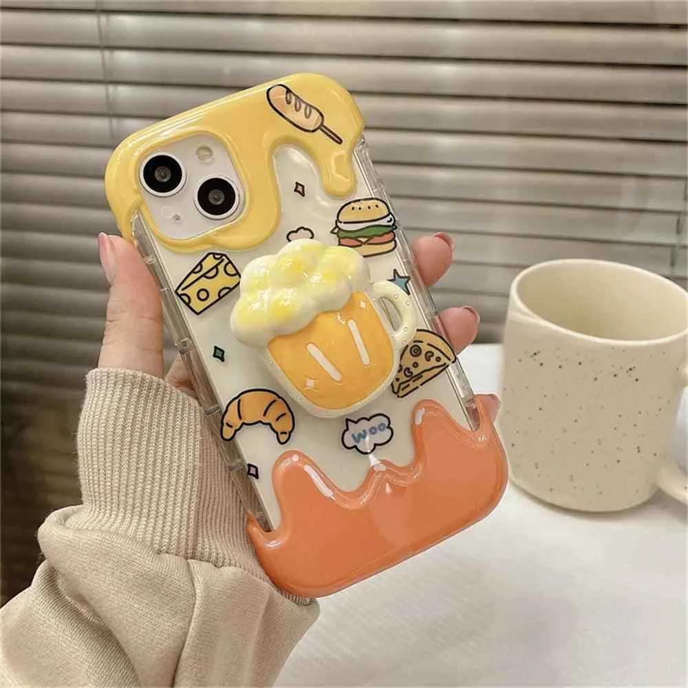 CCPC312 Cute Phone Cases for iPhone 11, 14 Pro Max, 14Plus, 12 Pro, and 13 Cover models - 3D Cartoon Hamburger Holder