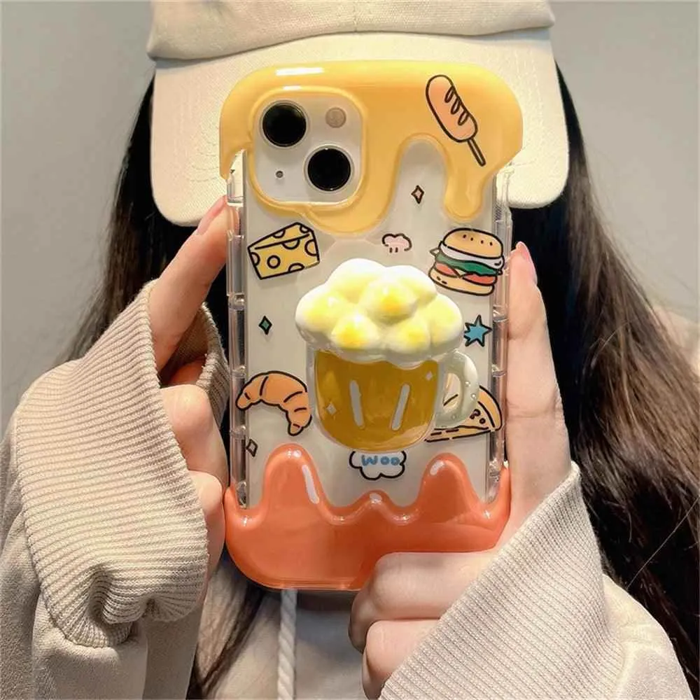 CCPC312 Cute Phone Cases for iPhone 11, 14 Pro Max, 14Plus, 12 Pro, and 13 Cover models - 3D Cartoon Hamburger Holder