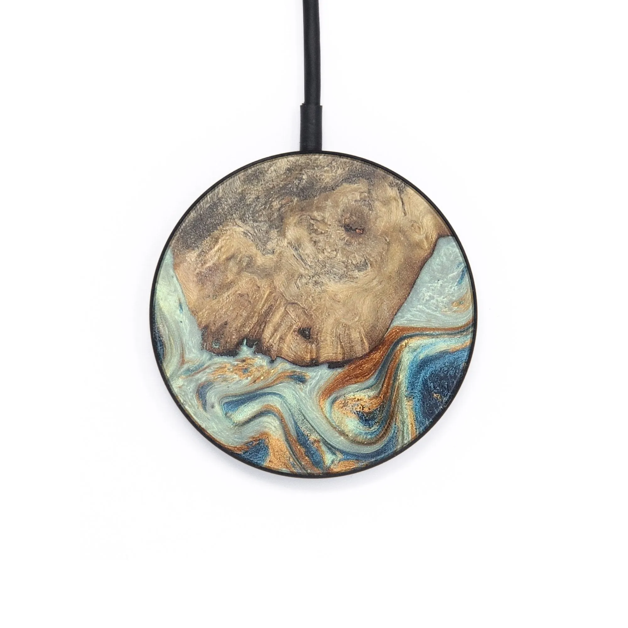 Circle Wood Resin Wireless Charger - Brittney (Teal & Gold, 696907)