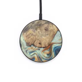 Circle Wood Resin Wireless Charger - Brittney (Teal & Gold, 696907)