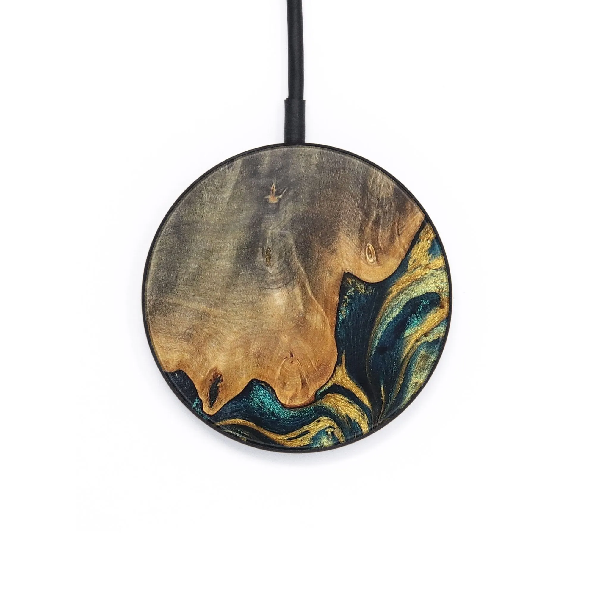 Circle Wood Resin Wireless Charger - Caitlyn (Teal & Gold, 701775)