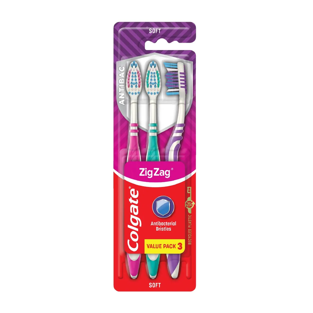 Colgate Toothbrush Zigzag Antibac Soft Value Pack 3