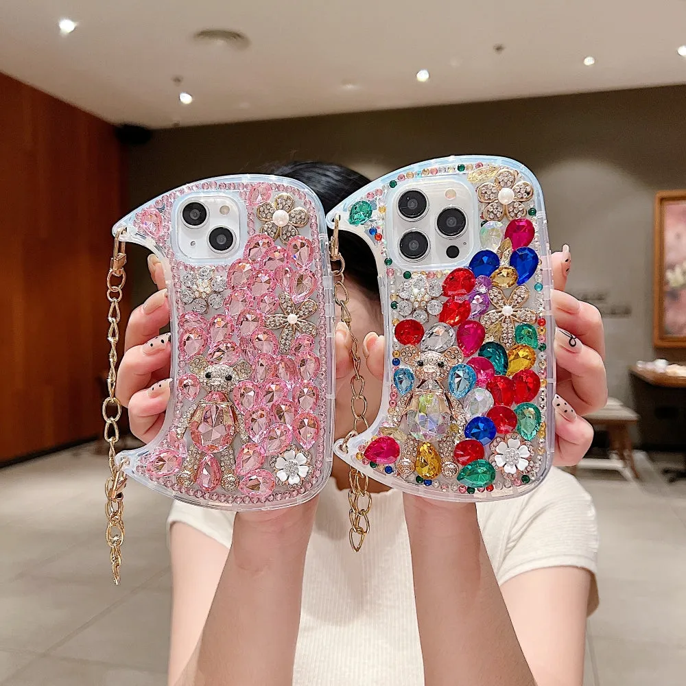 Colorful Diamond Phone Case With Metal Chain Strap - iPhone 13 Pro