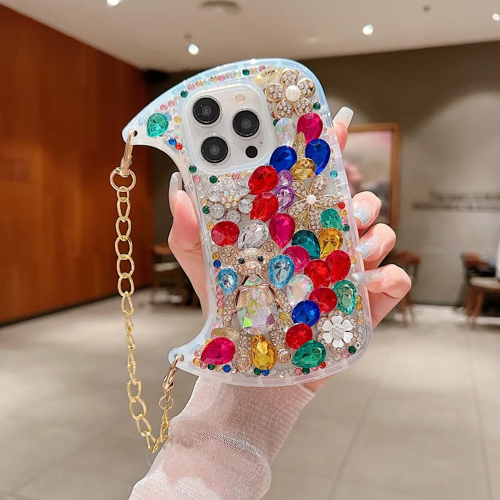 Colorful Diamond Phone Case With Metal Chain Strap - iPhone 13 Pro