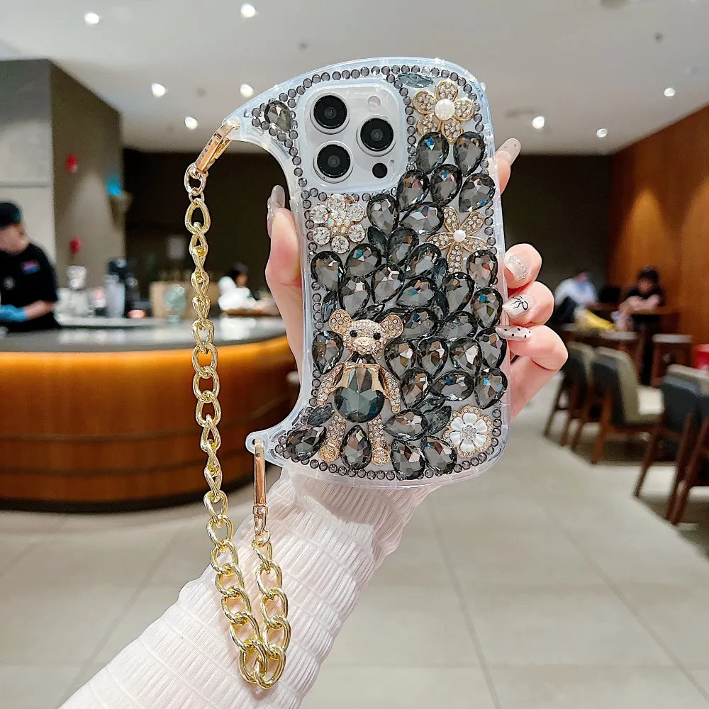 Colorful Diamond Phone Case With Metal Chain Strap - iPhone 13 Pro