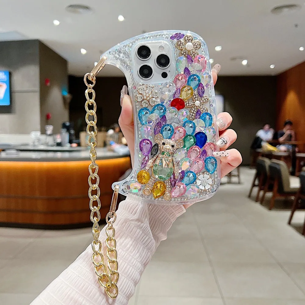 Colorful Diamond Phone Case With Metal Chain Strap - iPhone 13 Pro