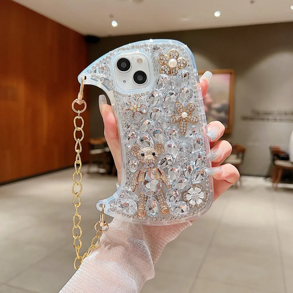 Colorful Diamond Phone Case With Metal Chain Strap - iPhone 13 Pro