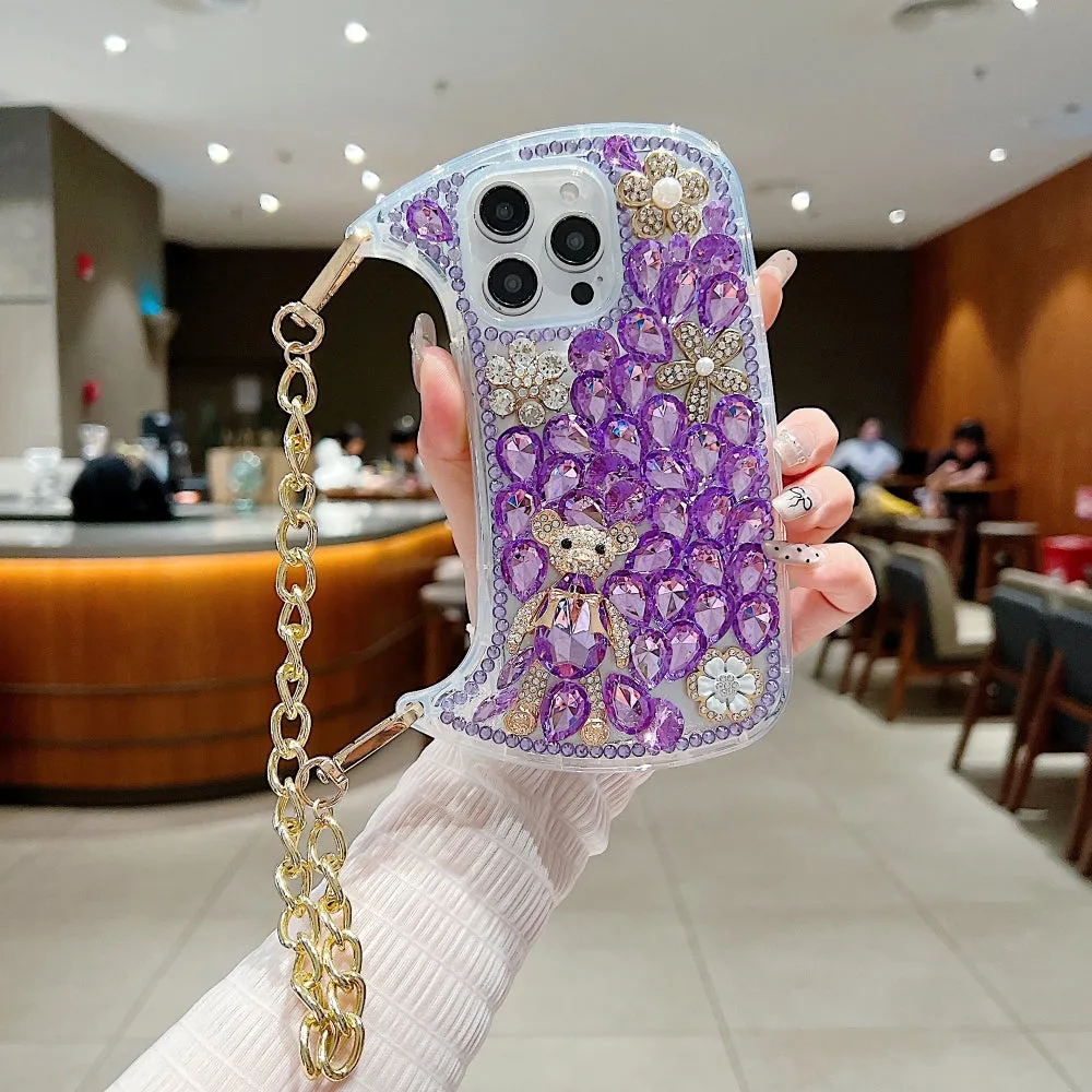 Colorful Diamond Phone Case With Metal Chain Strap - iPhone 13 Pro