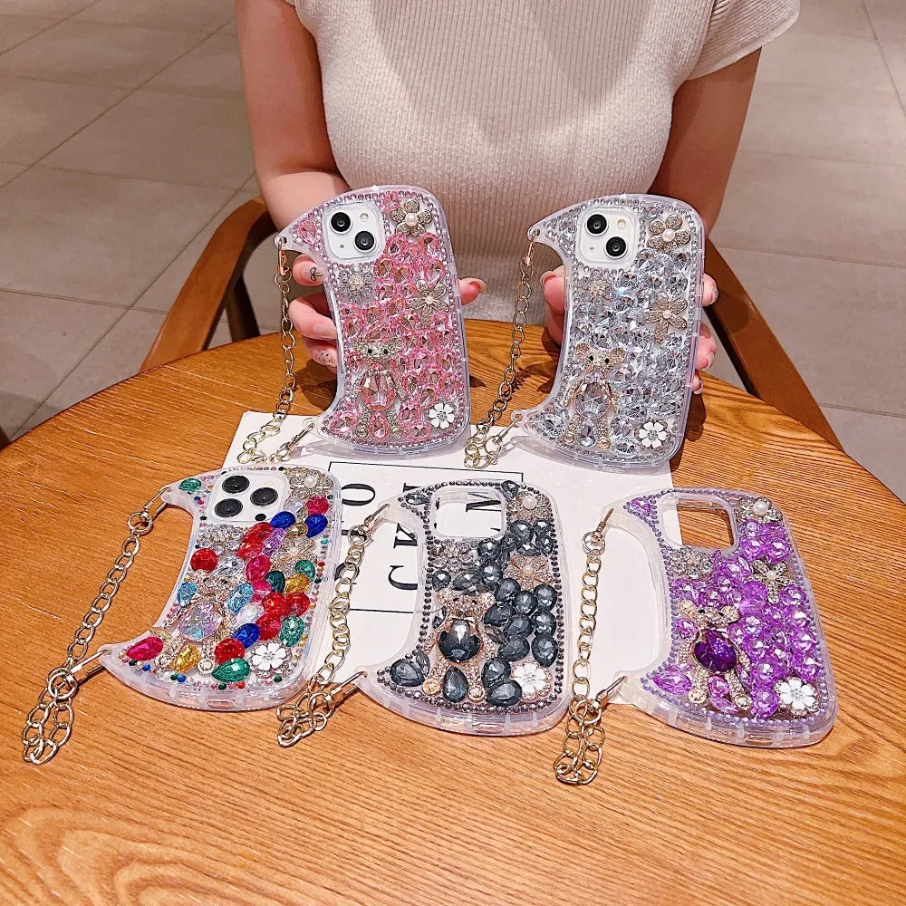 Colorful Diamond Phone Case With Metal Chain Strap - iPhone 13 Pro