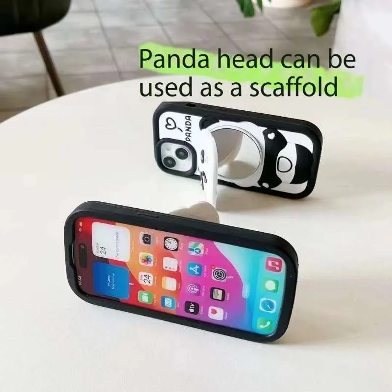 Cute Panda With Mirror Stand Silicon Phone Case For iPhone 13 Pro