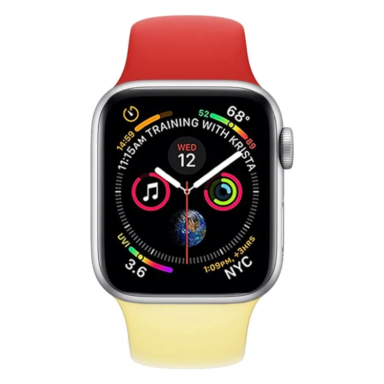 Double Colors Silicone Watch Band for Apple Watch Series 3 & 2 & 1 42mm(Red   Yellow)