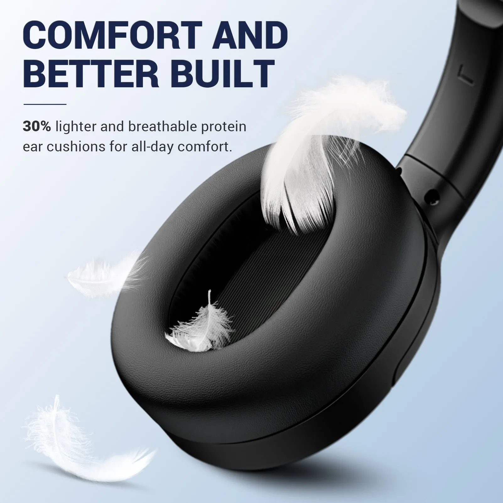 E11 Active Noise Cancelling Headphones Wireless Over Ear Bluetooth Headphones with Microphone Deep Bass, 30H Playtime - Black