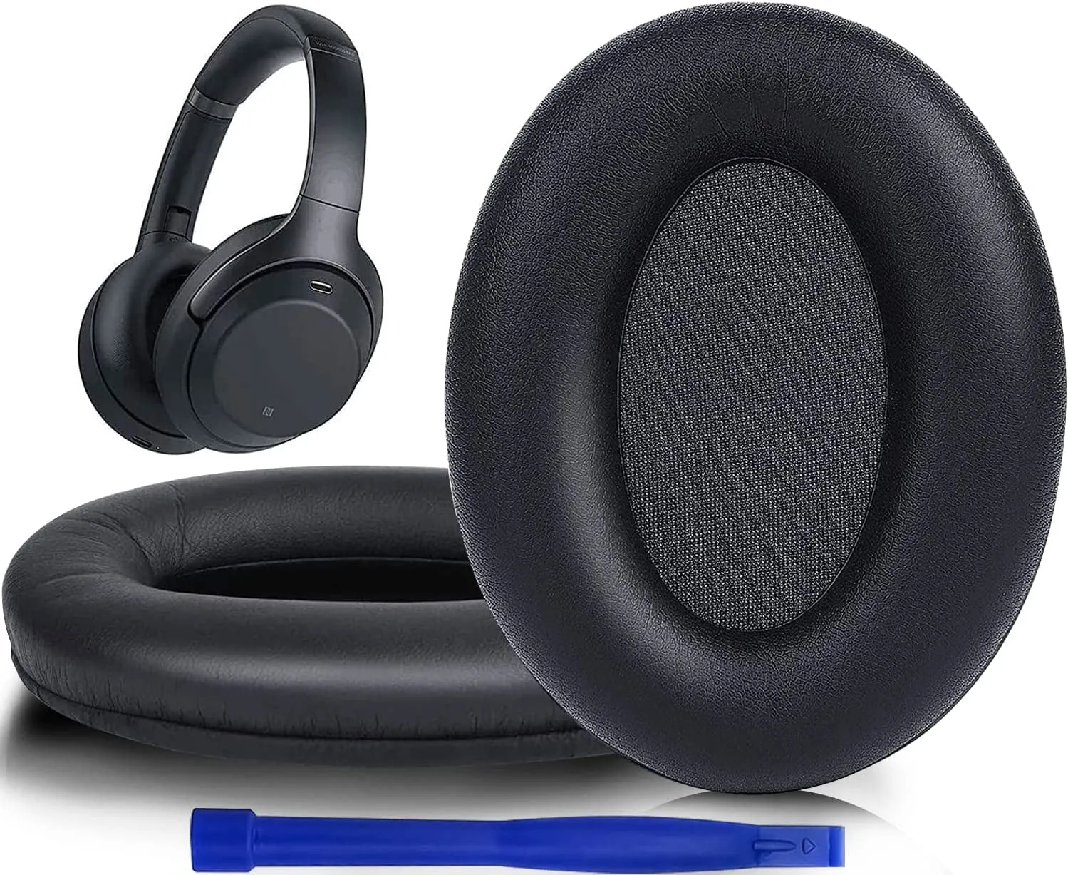 Ear Pads Cushions Replacement for Sony WH-1000XM3 (WH1000XM3) Over-Ear Headphones, Earpads with Softer Protein Leather, Noise Isolation Memory Foam, Added Thickness (Black)